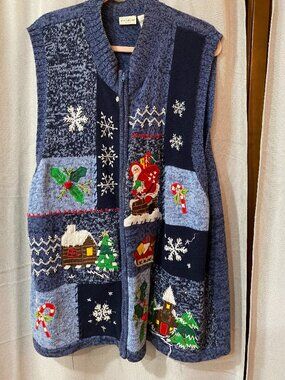 Beautiful Christmas Sweater Vest all knitted on sweater nothing ironed on Sz 4X
